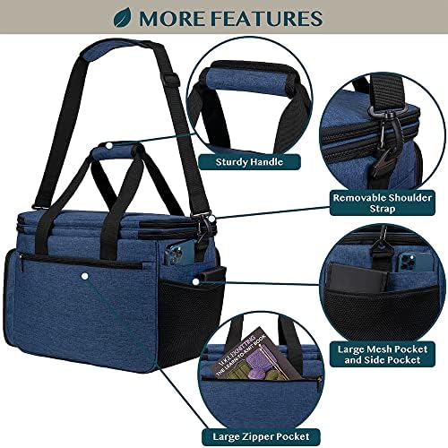 PAVILIA Knitting Bag Yarn Storage Tote, Large Crochet Organizer Bag, Yarn Storage Holder for Crocheting Knitter, Knitting Project Bag, Crochet Accessories Set, Gifts For Crochet Lovers, Heather Navy