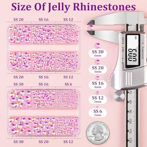 Resin Jelly Rhinestones for Crafting with B7000 Jewelry Glue, 2 Boxes Light Pink AB Flatback Crystals with 2Pcs 10ml Glue, Bedazzling Non Hotfix Gems for DIY Tumblers Clothing Shoes Manicure
