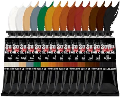 Soho Urban Artist Oil Paint Earth Tones Set of 14-50mL Tubes, Triple-Milled Oils with Refined Linseed - Smooth Application, True Color Mixes, Ideal for Brushes & Palette Knives