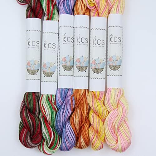 KCS Big skeins of 25 Meters Size 25 Color Variegated Cross Stitch Stranded Threads,6 skeins,10