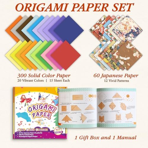 Pigipigi Kids 360 Pcs Origami Paper Kit,Arts and Crafts for Kids Ages 5-12 | Beginners Origami Kit,Step-by-Step Guiding Book, DIY Craft Birthday Gift for Boys Girls ages 5-12