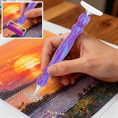 Huanlys Diamond Art Pens Tools Diamond Painting Accessories Kits with Screw Steel Rose Gold Metal Tip Nibs Placers Roller Tool Accessories (Purple Silver B)