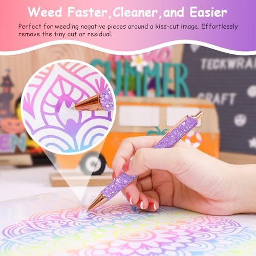 TECKWRAP Weeding Pin Pen Tool for Vinyl DIY Craft Project - Glitter Purple