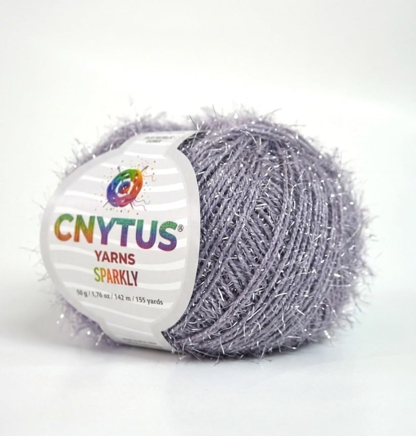 Sparkly Eyelash Fantasy Knitting Yarn | Metallic Lurex Nylon Short Eyelash Yarn | 50g (1.76oz) |140m(155 Yards) | Shiny Crochet Thread for Amigurumi & Decorative Projects (1, Grey)