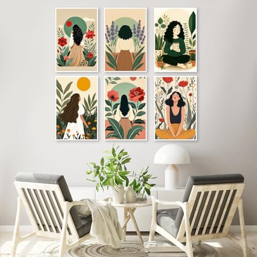 Pixendra 6 Pack Girl Flower Paint by Numbers Kit for Adults Beginner,Easy Paint by Number on Canvas for Women,Acrylic Oil Watercolor Painting kit Arts and Crafts for Room Wall Decor (8x12 inch)