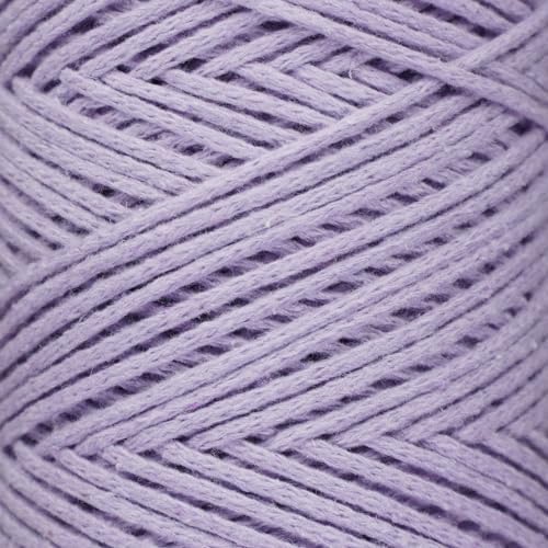 Makromecity, Cotton Macrame Cord 2mm x 195 Yards (590 feet) 2mm Recycled Cotton Crochet Yarn for Macrame Art & Crafts for Wall Hangings, Bags, Underplate, Rug (25 Colors Available) (Lilac)