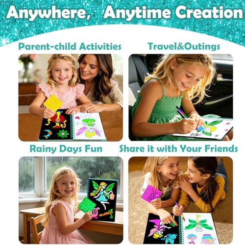 FUNNYB&G Foil Art Craft Kit for Kids, Sparkly Birthday Gift Toy for Girls | No Mess, Kids Ages 4-10 Create Sparkling Artwork, A Creative Gift for Birthdays, Holidays, Travel Activities,Screen-Free Fun