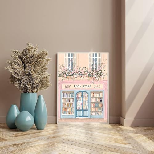 Pink Bookstore Diamond Art Kits for Adult Diamond Painting Kit for Beginner