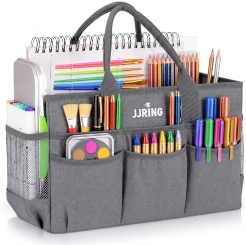 JJRING Large Art Supply Storage Tote Bag With Mesh Pockets, Green