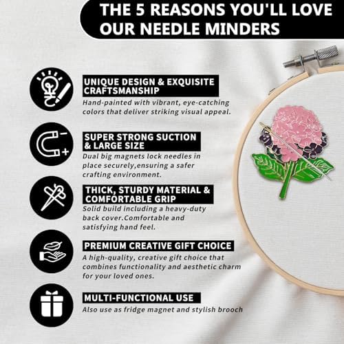 Magnetic Needle Minder Magnet Embroidery Accessories and Supplies Embroidery Needle Holder Cross Stitch Holder Needlework Supplies (Pink Hydrangea)