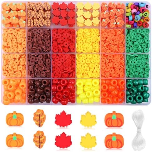 2480pcs Thanksgiving Fall Polymer Clay Beads Charms Friendship Bracelet Necklace Earring Jewelry Making kit, Accessories for Arts Crafts DIY Gifts for Women Girls