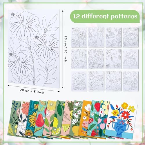 Tinlade 12 Pcs Pre Drawn Canvas for Painting Stretched,Flower Posters