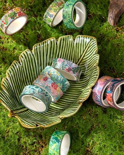 Plants Washi Tape Set in Painting Style 10 Rolls Tropical Rainforest Drawing Masking Animals Graphic Decorative Tapes for Arts, DIY Crafts, Journals, Planners, Scrapbook, Wrapping