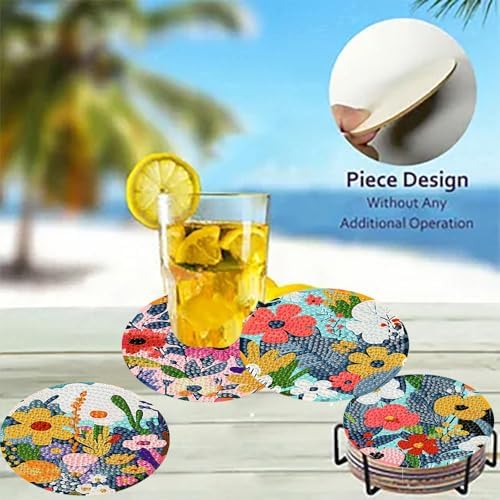 8 Pack Diamond Art Coasters,Wildflowers Diamond Painting Coasters Kits