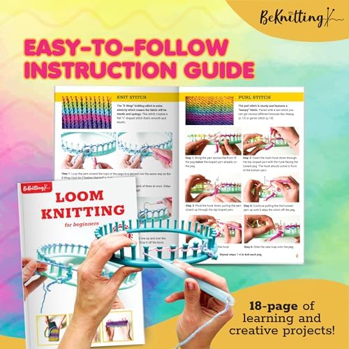 BeKnitting Loom Kit - Beginner Learn to Knit Hat, Bag and Headband for Kids & Adults | DIY Arts & Crafts w/Round Loom, Yarn, Crochet Hook, & Pen | Weaving | Holiday Gifts, Gift-Ready Box