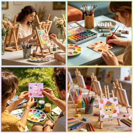 12 Packs Food-Themed Pre Drawn Canvas to Paint, Pre Printed Canvas for Painting, Pre Stretched Canvas Outline Painting Boards for Beginners, Students, Party Favors（4 * 4inch）