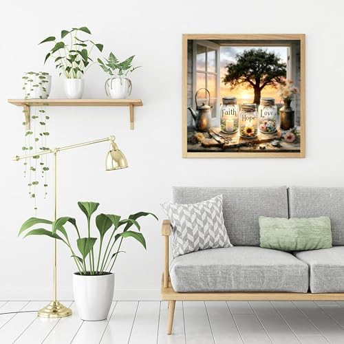 APTDYIGL 5D Faith,Hope,Love Diamond Painting Kits for Adults Beginner,DIY Diamond Art Kits for Adults,Round Full Drill Diamond Dots with Gem Art Kits,Home Wall Decor 13.7X13.7inch