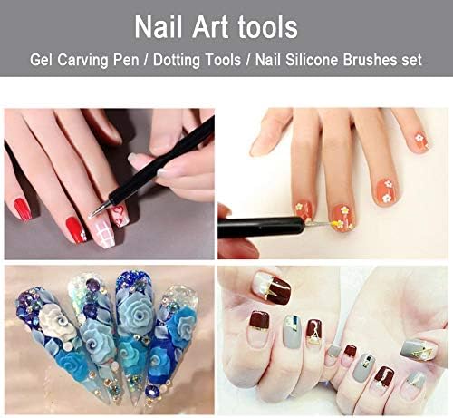 5pcs Nail Art Dotting Tools Pen Dual Head UV Gel Carving Pen Nail Silicone Brushes Set Pottery Clay Sculpting Modeling Painting Drawing Tool DIY Art Craft (Black)