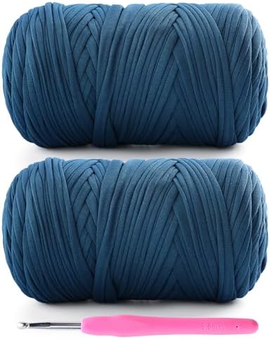 2 Pack T-Shirt Yarn for Crochet - 800 g/260 yds, Soft Elastic Fabric, Denim Blue