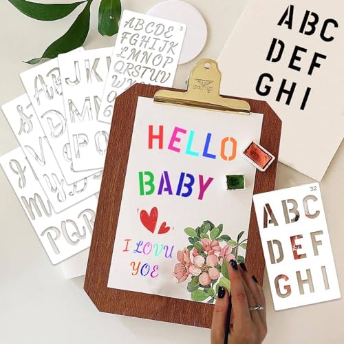 36 Pieces Letter Stencils, 4 x 7 Inch Alphabet Stencil Reusable Plastic Numbers Symbol Templates Kit for Painting on Wood, Canvas, Fabric, Rock, Chalkboard, Sign, DIY Art Projects(Letter)