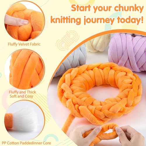 Chunky Yarn for Hand Knitting- Velvet Chenille Tube Yarns- Jumbo Yarns for Blankets, Pet Beds, Machine Washable (0.66 Lb/18.59 Yd), Easy No-Tool Arm Knitting & Crochet Project (2, Dark Brown)
