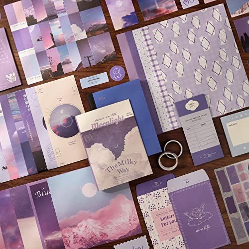 Draupnir Aesthetic Scrapbook Kit(348pcs), Bullet Junk Journal Kit with Journaling/Scrapbooking Supplies, Stationery,A6 Grid Notebook with Graph Ruled Pages DIY Scrapbook Gift for Girl Kid(Moonlight)