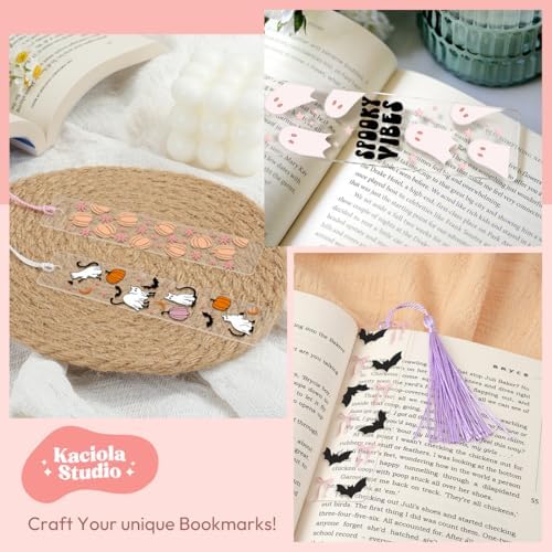 24 Set Bookmark Making Kit, Acrylic Bookmark Blanks with 24 UV DTF Stickers About Halloween Theme and 24Tassels,Blank Bookmarks UV DTF Transfers Stickers for DIY Crafts Hanging Tag Gift Bookmarks DIY