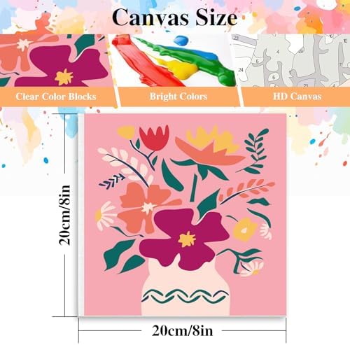 eimivrc 4 Pack Paint by Numbers Kit for Adults Framed,Flowers Paint by Numbers for Adults Beginner,DIY Acrylic Oil Painting for Home Wall Decor(8x8inch)