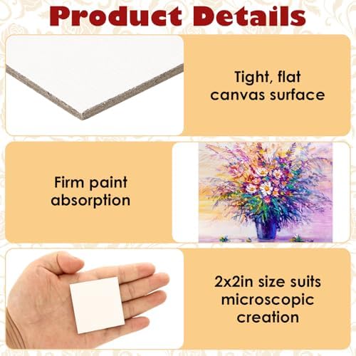 100 Pack Mini Canvas Boards for Painting, 2 x 2 Inch Blank Small Canvases with 2 mm Thin Panel Backing for Acrylic, Craft Projects, Classroom Art and Party Favors