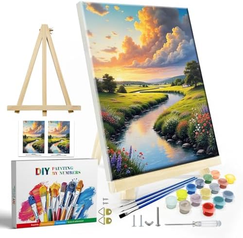 JOOZ Framed Paint by Numbers Kit for Adults, Sunset Landscape, 8x12 Inch