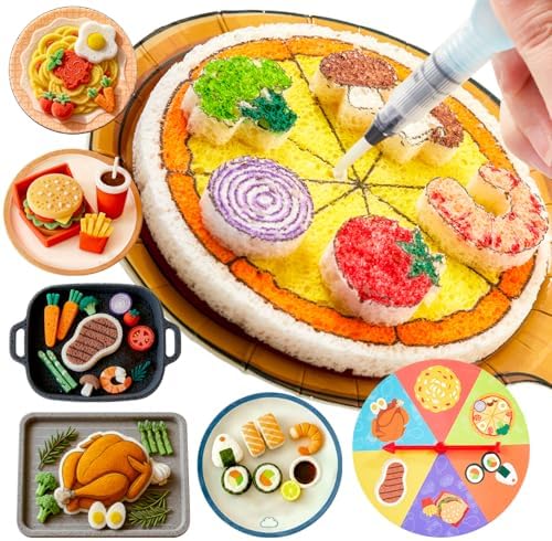 Shuttle Art 104 Pcs Magic Foam Texture Painting Kit Food Series: 34 Food Foam Pieces, Paper Plates, Forks & Knives, 12 Acrylic Paint Markers, Magical 3D Effect DIY Art Craft for Kids Ages 3-12