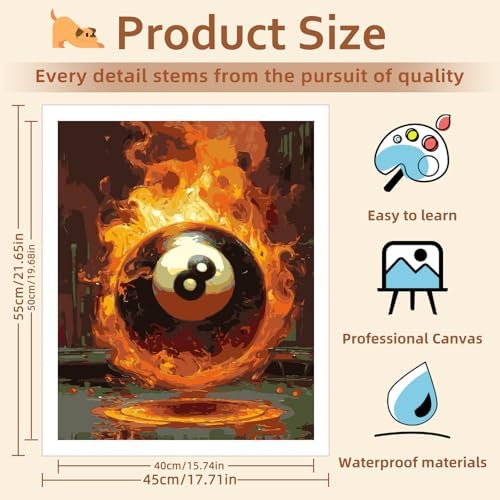 Reivworl Billiards Paint by Numbers Kit for Adults Beginner, 16" Wx20 L Billiards Paint by Number for Adult, Acrylic Painting Kits with Canvas for Gifts and Wall Decor