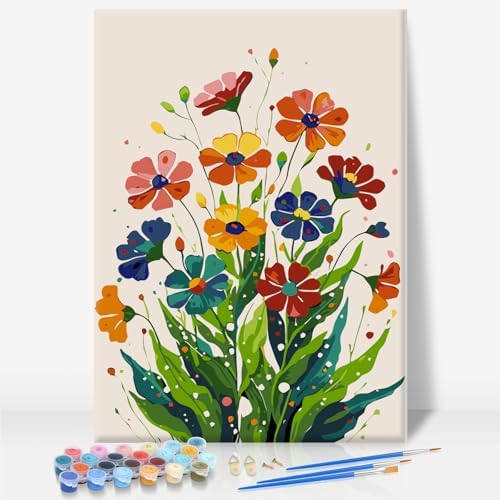 Framed Paint by Numbers Kit for Adults Beginners – Colorful Easy Flowers