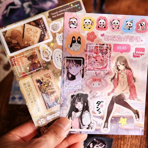 800 Pcs Japanese Manga Sticker Book, Heisei Retro Aesthetic Stickers for Journaling, 45 Sheets Pre-Cut Japanese Sticker Book for Adults, Scrapbook & Planner Decorative Stickers for DIY Crafts
