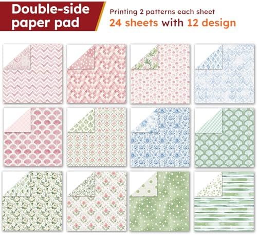 6-inch Patterned Scrapbook Paper Pad, 24 Sheets Double Sided Flowers Aesthetic Origami for Journaling Collage Supplies Cards Decor Gifts Crafts DIY Wrapping Decor Folded Photo Album