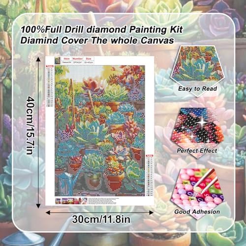 VeGuude Diamond Art Kits for Adults,Succulent Plants Diamond Paintings Kits for Beginners,5D DIY Full Round Drill Diamond Dot Gem Art Painting Kits,for Home Wall Decor 12x16 inch