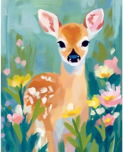 Natuyalo Mountain Paint by Number for Adults - Little Deer Paint by Numbers for Adults Beginner, Animals Paint by Numbers Kit for Gift Home Wall Decor 16x20 inch