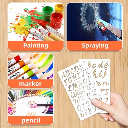 36 Pieces Letter Stencils, 4 x 7 Inch Alphabet Stencil Reusable Plastic Numbers Symbol Templates Kit for Painting on Wood, Canvas, Fabric, Rock, Chalkboard, Sign, DIY Art Projects(Letter)