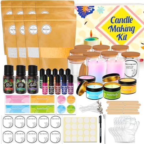 CxiRong Candle Making Kit for Adults, DIY Candle Making Supplies Craft Kits Including 4.4 lb Soy Wax, Beeswax, Jars, Tins, Candle Dyes, Essential Oils & More, Perfect for Home Decorations