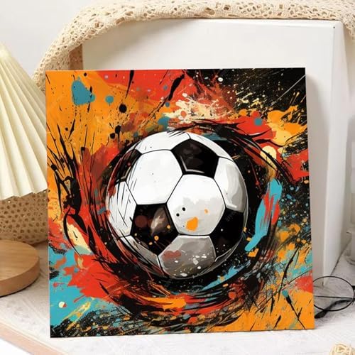 hkejoi Soccer Paint by Numbers Kit for Kids, Soccer Paint by Number for Kids Framed and Easel, Painting by Numbers, Easy DIY Crafts for Gift Home Wall Decor 8x8 in