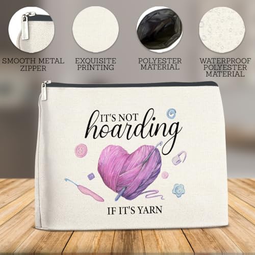 It is Not Hoarding If It is Yarn Makeup Bag-Crochet Knitting Gift for Women Crocheters Knitters,Travel Cosmetic Pouch