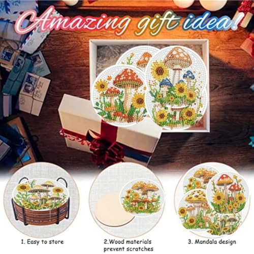 8 Pack Diamond Art Coasters Kits,Mushroom Diamond Painting Coasters