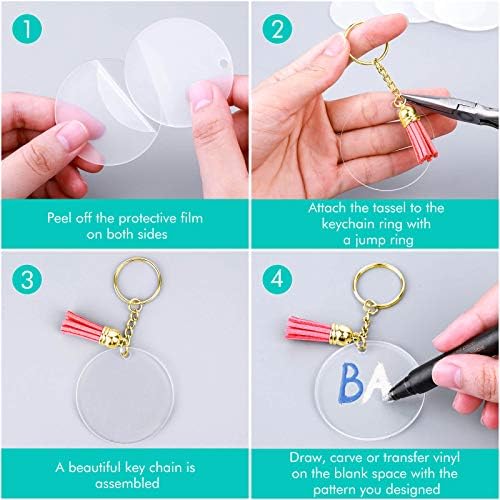 Audab Blank Keychain Set, 120pcs Including Acrylic Discs, Tassels, Gold Keychains and Jump Rings for DIY Craft Kit