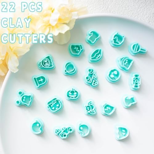 Tainsky Halloween Studs Polymer Clay Cutters, 22 Shapes Halloween Studs Clay Earrings Cutters for Clay Jewelry (C)