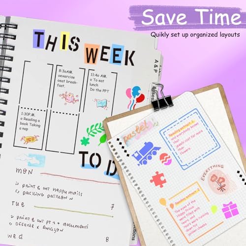 Yazhiji 36 PCS Journal Diary Stencils, Planner Stencils for Junk Journal Notebook Diary Scrapbooking DIY Supplie Drawing Template Journal Stencil 4x7 Inch