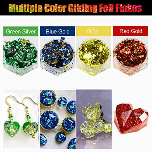 Gold Flakes for Resin - 30 Metallic Colors, Craft Foil with Tweezers for Resin Art, Nail Art, Jewelry & Candle Making