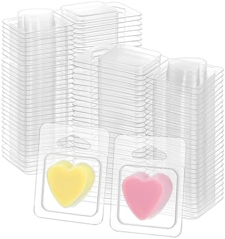 BENECREAT 60 Pack Wax Melt Molds, Clear PET Wax Melt Clamshells with Foldable Design, Heart Candle Making Molds for Wickless Candles and Soap Making