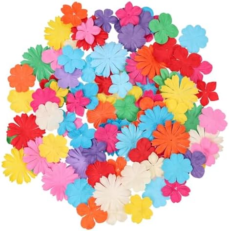 100 Pcs Handmade Mixed Mulberry Paper Flowers 30 mm - 1.5 Inch Scrapbooking Wedding DIY Craft Supplies Card. (Mixed Flowers)
