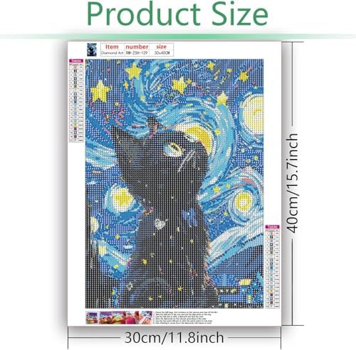 RYMILIE Cat Diamond Art Kits for Adults Diamond Painting Kit 12x16in | 5D Starry Night Diamond Art Painting Kit for Beginners, DIY Full Round Drill Cat Gem Art Crafts for Home Wall Decor Gift