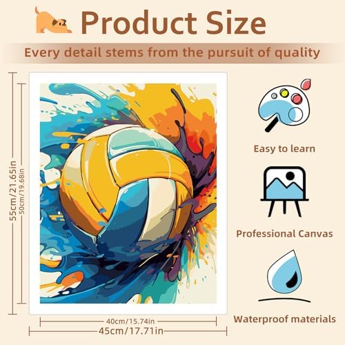 Reivworl Volleyball Paint by Numbers Kit for Adults Beginner, 16" Wx20 L Volleyball Paint by Number for Adult, Acrylic Painting Kits with Canvas for Gifts and Wall Decor